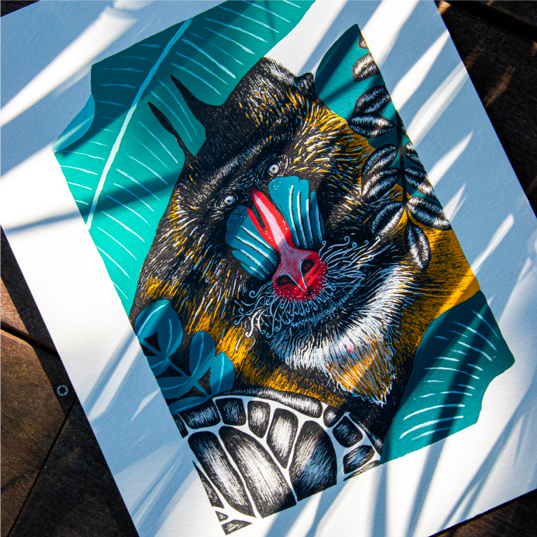 Peinture Mandrill Jungle de Camille Feuillet - artiste à la galerie Baam Lorient