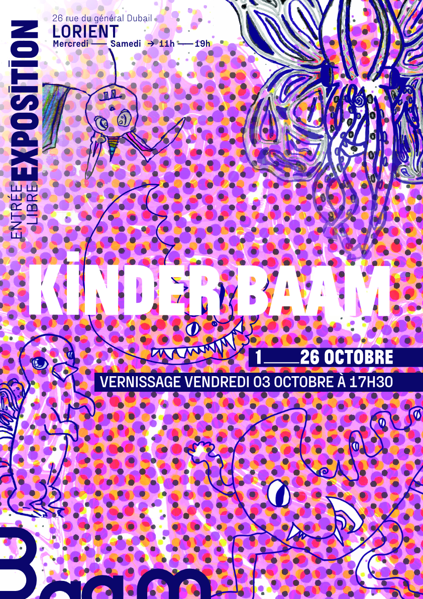 Affiche de l'exposition Kinderbaam à la Galerie Baam du 1 au 26 octobre 2025