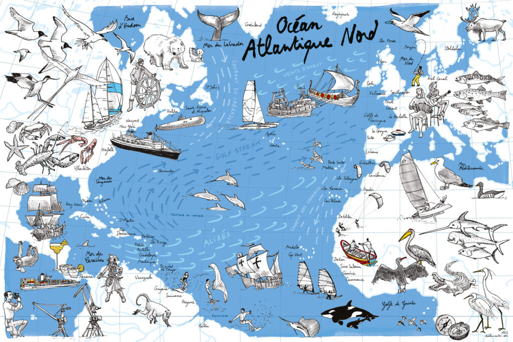 Carte illustrée de l'Atlantique Nord par Table à Cartes