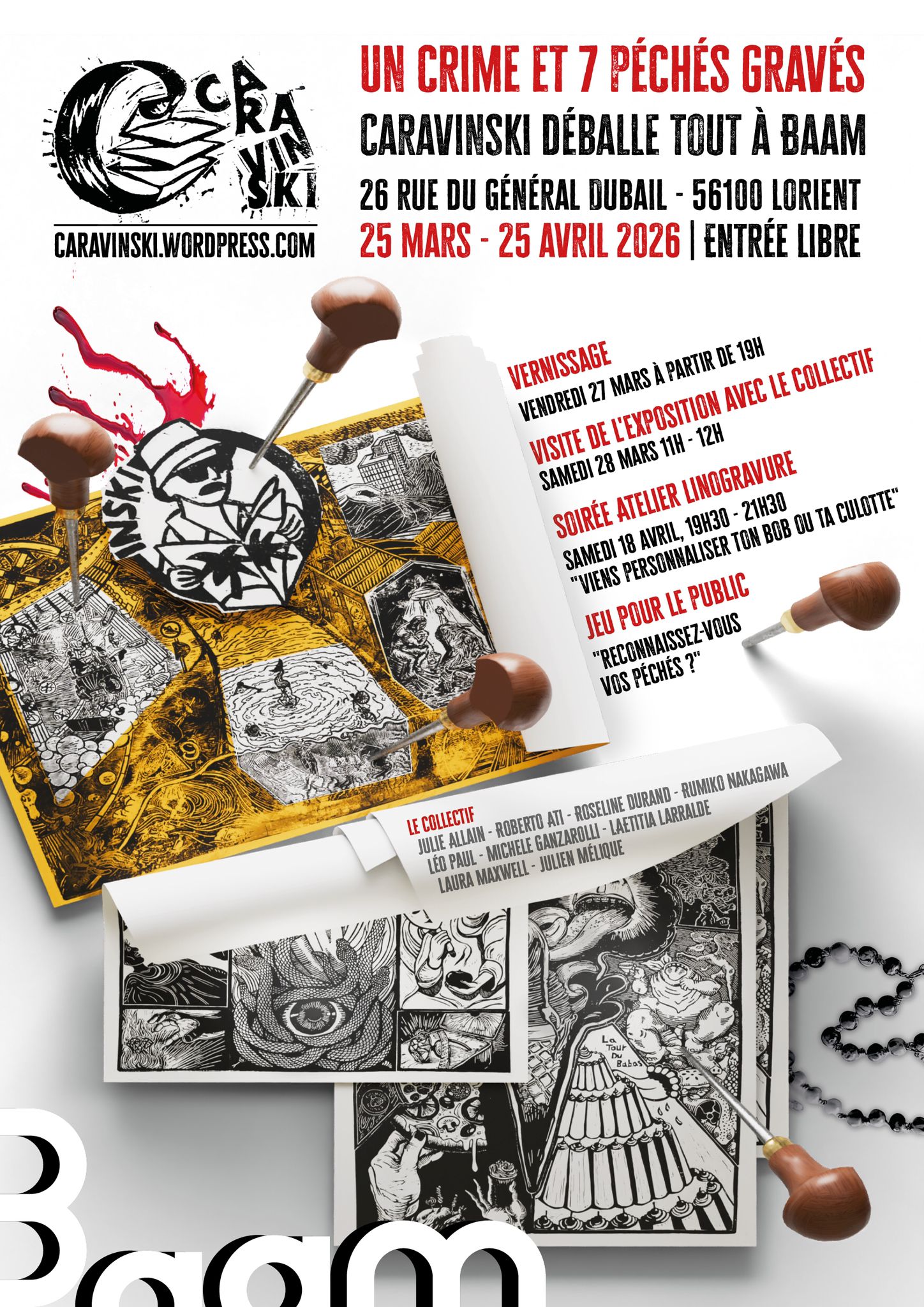 Affiche de l'exposition Caravinski à la galerie Baam. Du 25 mars au 25 avril 2026